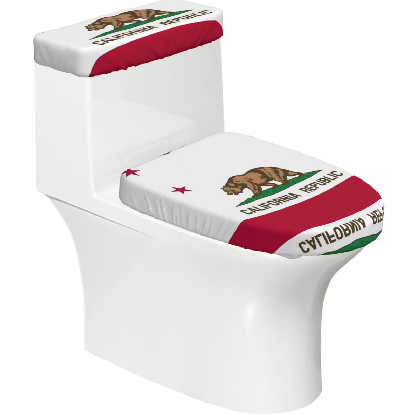 California State Flag Print Bathroom Decor Toilet Lid Cover And Tank Covers, Restroom Accessories Fits Most Round
