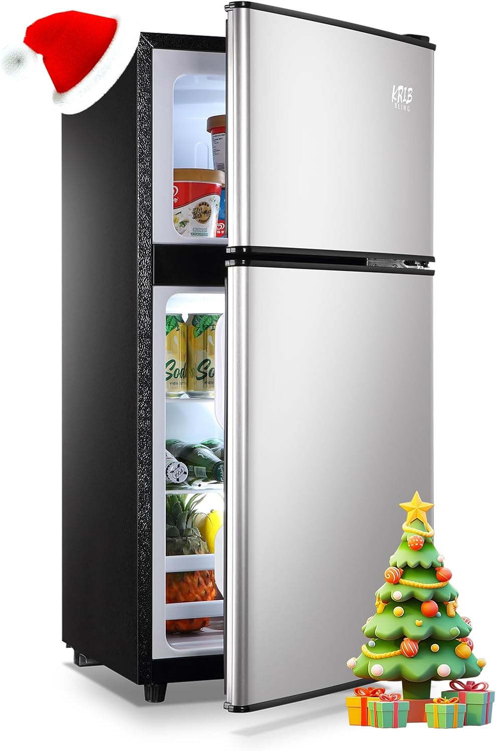 3.5 Cu.Ft Fridge with Single Door, Refrigerator with Freezer, Low Noise, 7 Temp Settings, Adjustable Shelves and Crisper Drawer for Dorm, Bedroom, Silver