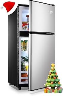 3.5Cu.Ft Compact Refrigerator Mini Fridge with Freezer, Small Refrigerator with 2 Door, 7 Level Thermostat Removable Shelves for Kitchen, Dorm, Apartment, Bar, Office Silver