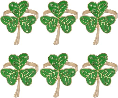 Juego de 6 servilleteros de trébol verde para decoración de mesa, accesorios para el día de San Patricio