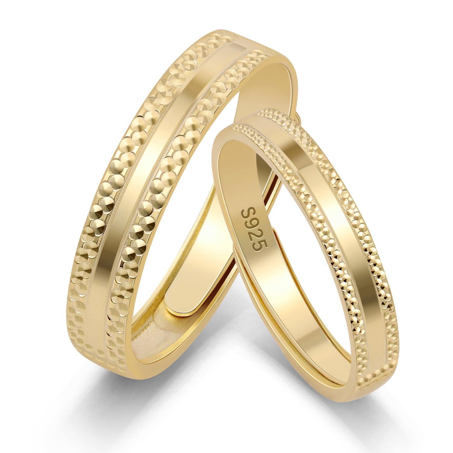 Meissa Bagues de Mariage pour Couple en Argent Sterling 925 Plaqué Or 14K, Bagues de Fiançailles Ajustables pour Homme et Femme, Cadeau de Saint-Valentin Anniversaire