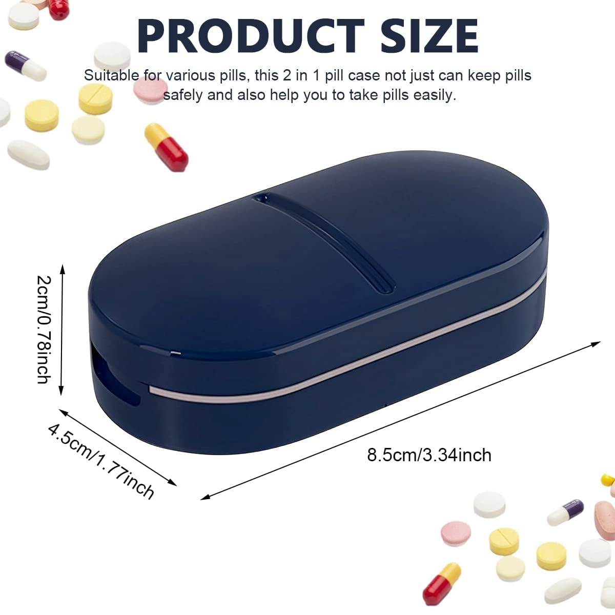 Savoryhive Pill Cutter, Portable Pill Splitter 2-in-1 Pill Case with Stainless Steel Blade || Portable Pill Box Tablets Cutter || Medicine Organizer Box with Pill Cutter