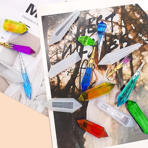 Miniatura 9 de AFUNTA - 20 moldes de resina de péndulo moldes de silicona con colgante de cristal moldes de resina de piedras preciosas multifacéticas de silicona