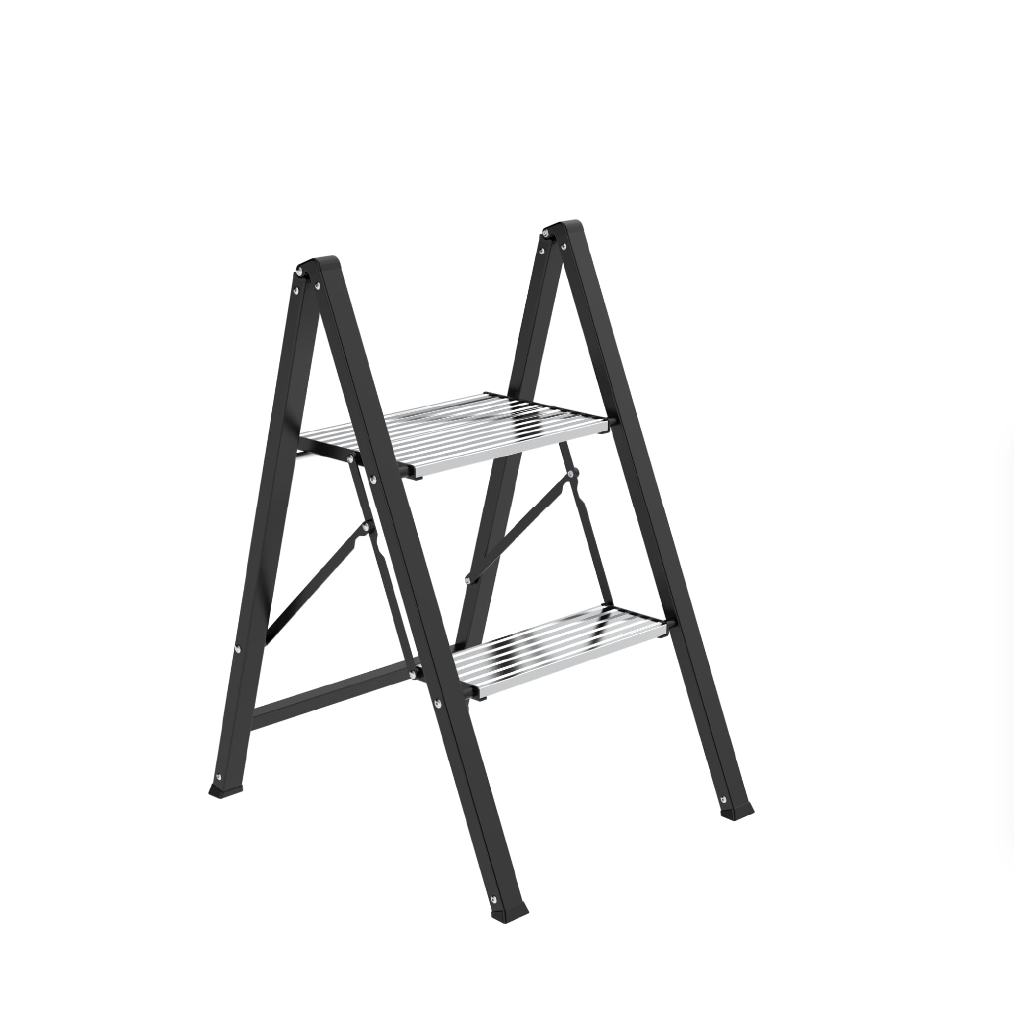 Amig Taburete Plegable 2 Peldaños Negro 66x48x40 cm | Fabricado en aluminio y acero. Antideslizante, estable, resistente y fácil de guardar.