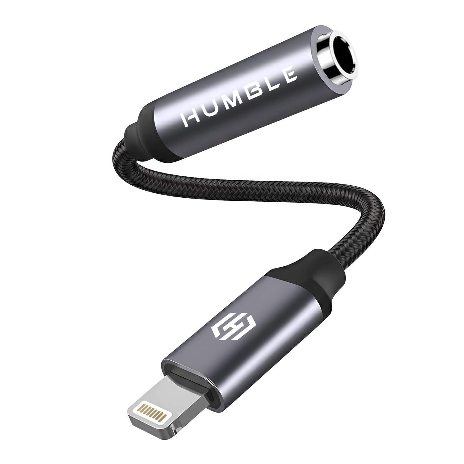 HUMBLE® Lightning to 3.5mm Audio Jack Adapter with DAC – AUX Earphone Jack Converter Compatible with iPhone Series 14, 13, 12, 11, X, XS, 8, 7, SE, iPad, iPod –Headphone & Car Stereo Connector (Grey)