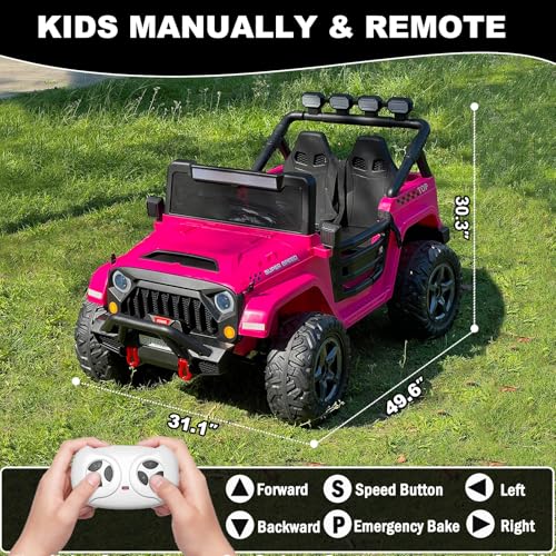 Image of NEWQIDA 24V 2 Seater Ride on Car w /Remote Control 4wd Kids Electric Vehicles Ride on Toys Car, EVA Tires Wheels, 20 inch Spacious Seat, LED Lights, Music, Spring Suspension, 4x200W Motors, Hot Pink