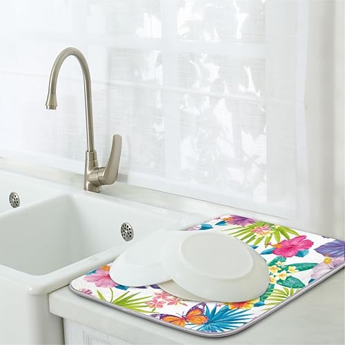 Miniatura 7 de Watercolor Butterfly Flower Dish Drying Mat 16x18 Inch Absorbent Reversible Microfiber Dish for Kitchen Coffee Bar Countertop