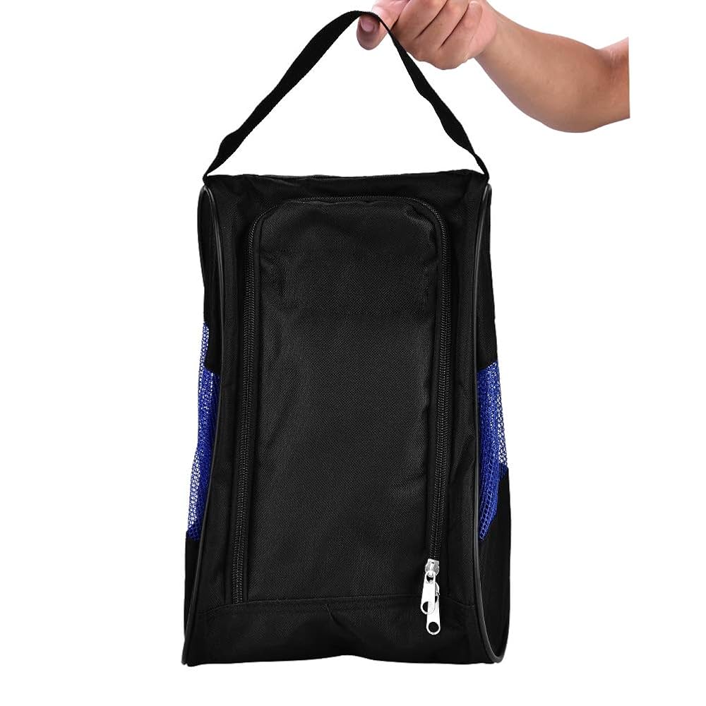 Portable Golf Shoes Bag Breathable Storage Organiser Zippered Shoe Bag With Pocket For Storing Sports Accessories Unisex(Black And Blue