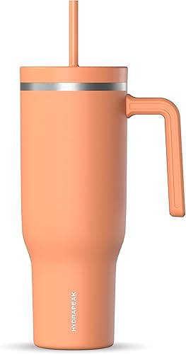 Hydrapeak Voyager - Vaso de acero inoxidable de 40 onzas con asa, botella de agua aislada con popote y tapa, taza de viaje reutilizable apta para disponible en Yaxa El Salvador