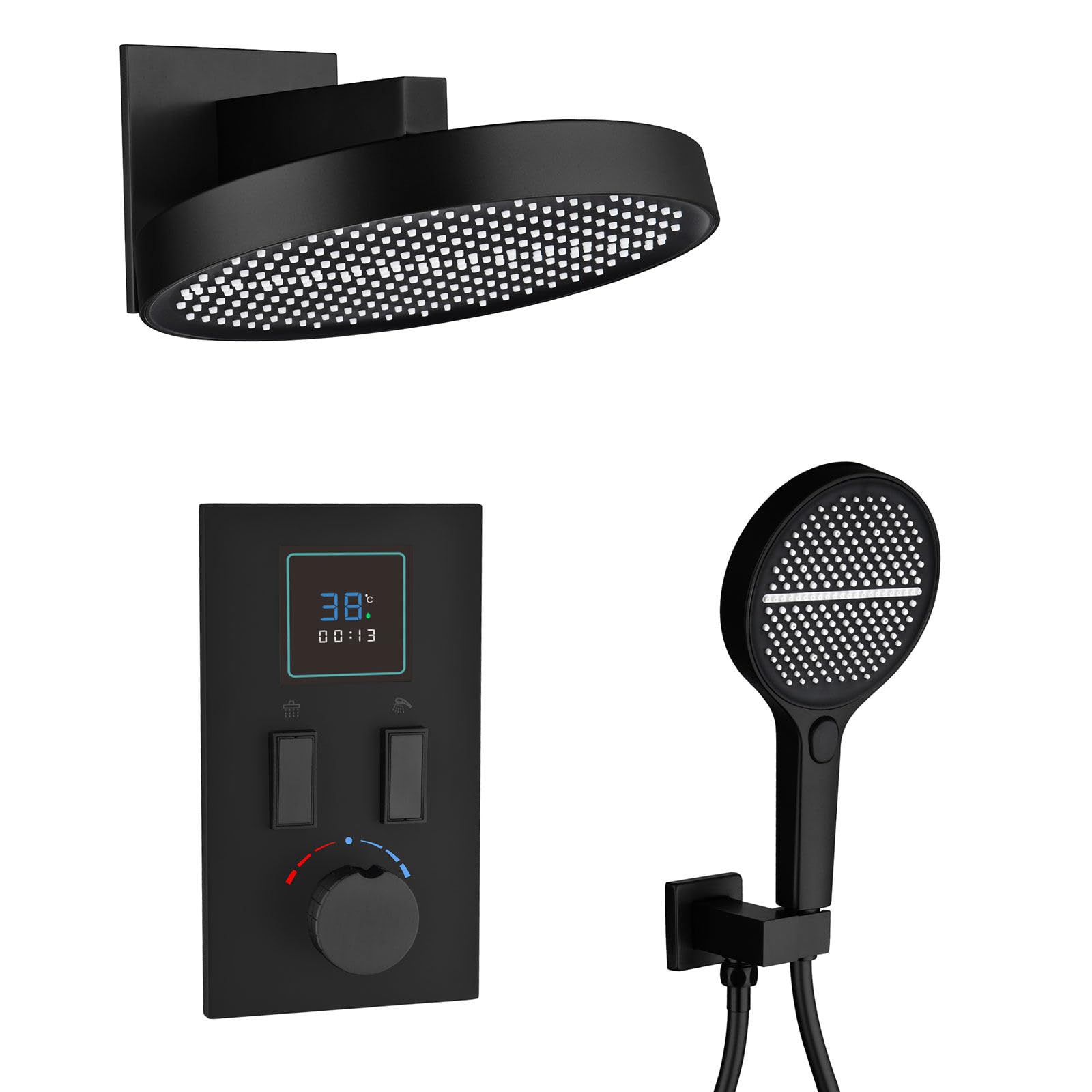 Nowoczesny system prysznicowy Tatic HSS0447, 30,5 cm deszczownica z cyfrowym wyświetlaczem LED, 4-trybowy ręczny zestaw kranów, konstrukcja klucza fortepianowego zapewnia najlepsze wrażenia z