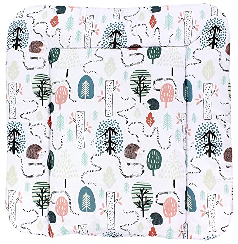 TupTam Baby Wickeltischauflage mit Baumwollbezug Gemustert, Farbe: Igel im Wald/Mint, Größe: 75 x 85 cm