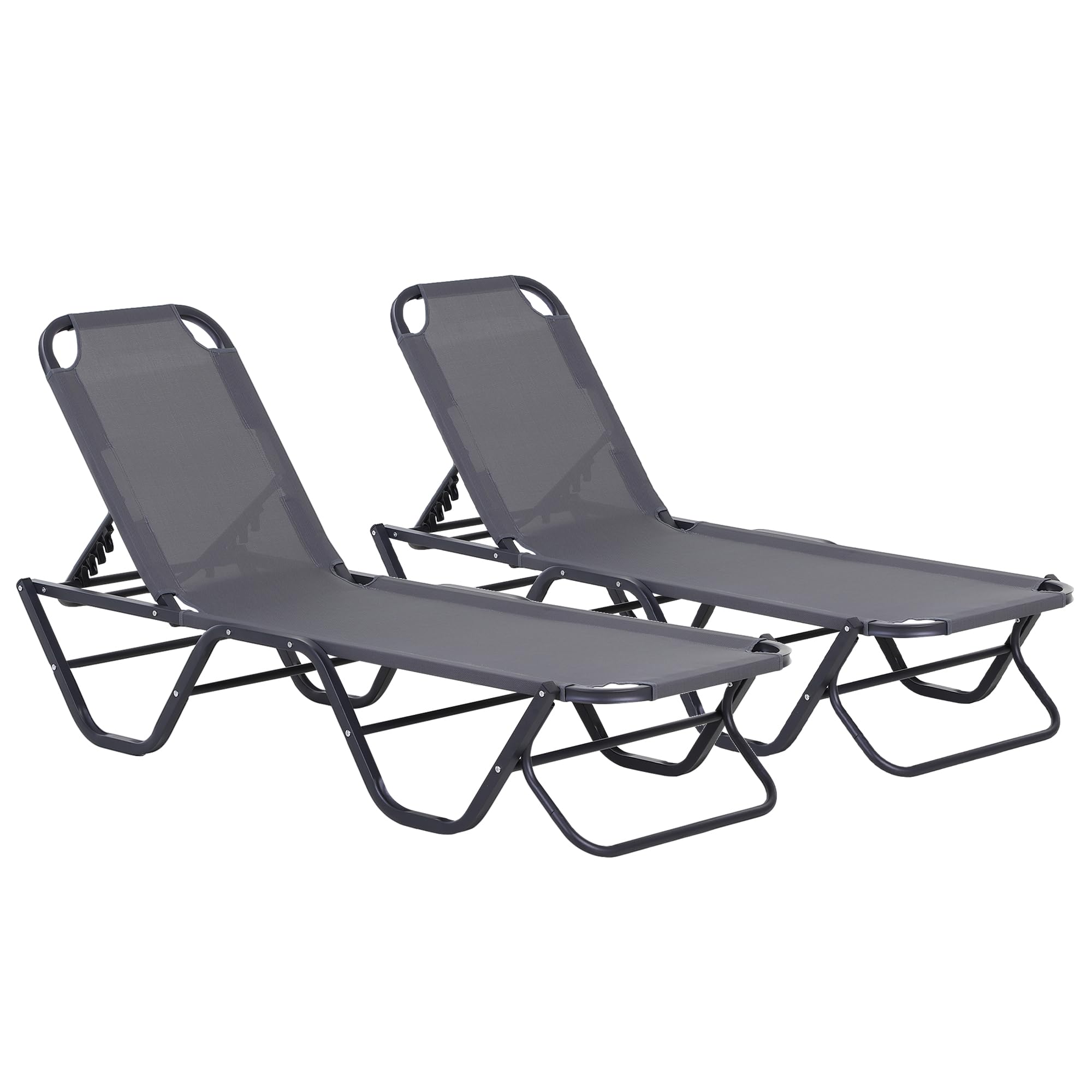 Outsunny Conjunto de 2 Tumbonas Reclinables de Aluminio Tumbonas de Jardín con Respaldo Ajustable en 4 Posiciones Carga 120 kg para Terraza Piscina Playa 163x58,5x91 cm Gris