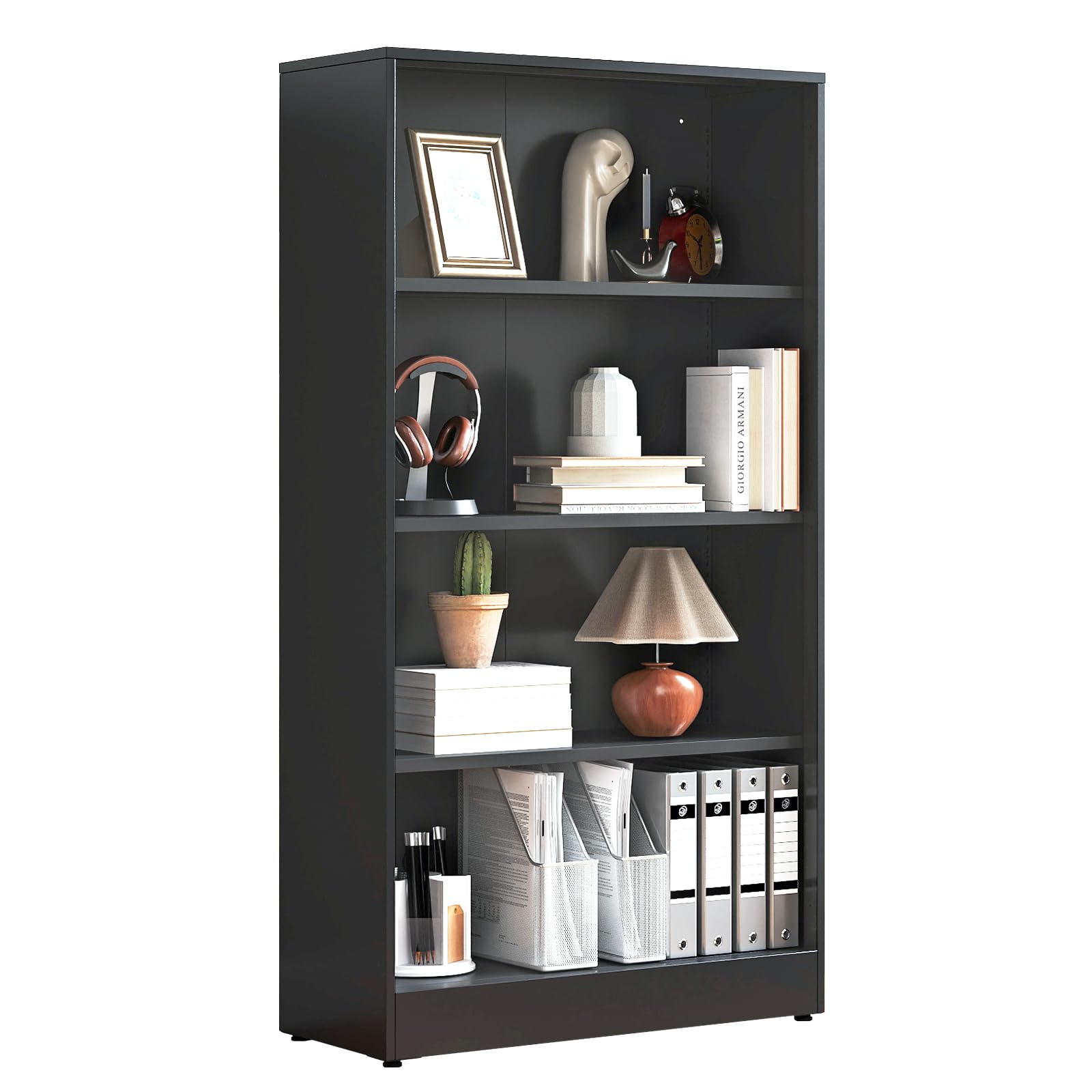 IRONMIX Metal Open Bookcase, 4-Tier Bookshelf with Adjustable Storage Shelves, Modern Black Bookshelf for Small Places, 59" Tall Book Shelf, Cabint