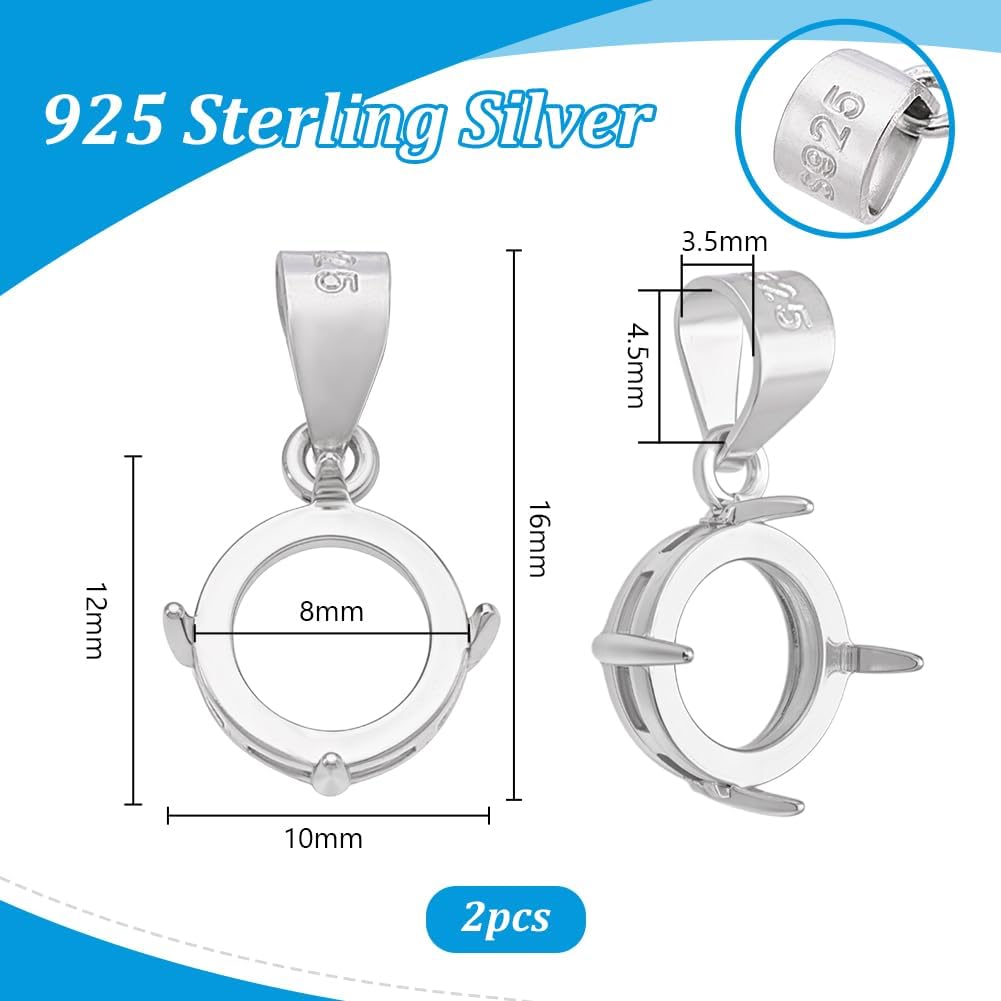 PH PandaHall 2pcs 925 Sterling Silver Blank Bezel Pendant Trays 16mm Round Bezel Frame Tray Setting Pendant Charm Gemstone Support for Cabochon Gems for DIY Necklaces Jewelry Crafts Making - Image 2