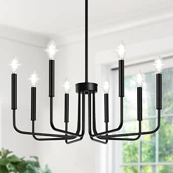 Lynnoland Black 8-Light Farmhouse Chandelier for Dining Room and Living Room