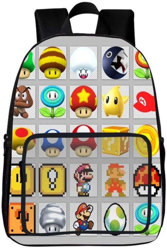 Backpack Children's 3D Super Mario Rucksack Primary School Bag Comfortable Baby Bag Waterproof K-16 inches