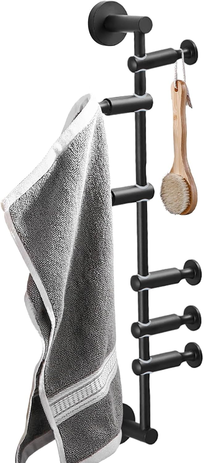 Coat Rack Wall Mount Hooks, 23.62 * 2.75inch Coat Hat Rack 6 Hooks Coat Hooks for Wall, Clothes Rack with 180° Rotation Branch for Hanging Coats, Bags, and Towels in Entryway (Gold)