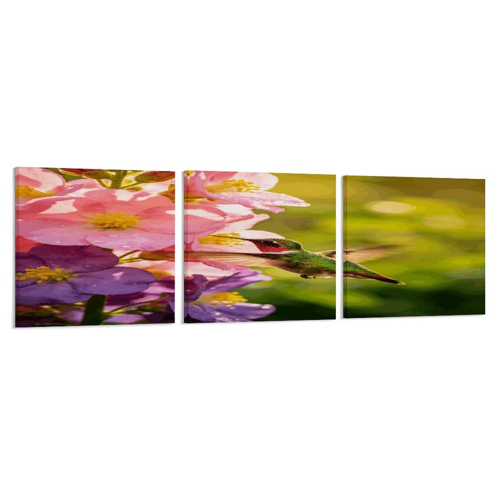 Khauerbc Style Set Of 3 Flower Hummingbird Wall Art，Paintings Artwork For Living Room, Hallway, Bedroom, Office Wall Decor For Living Room, Hallway, Bedroom, Office Paintings Artwork 8X8 Inch