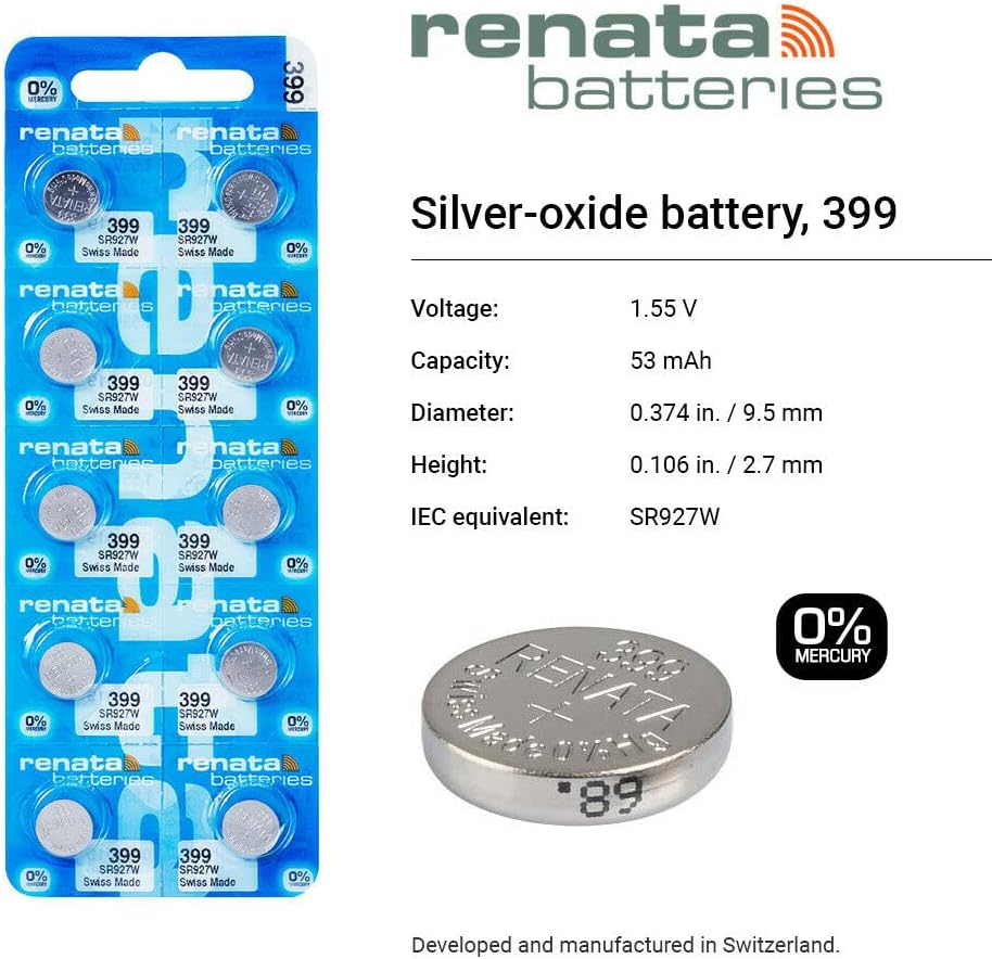 Renata 399 SR927W Batteries - 1.55V Silver Oxide 399 Watch Battery (50 Count)