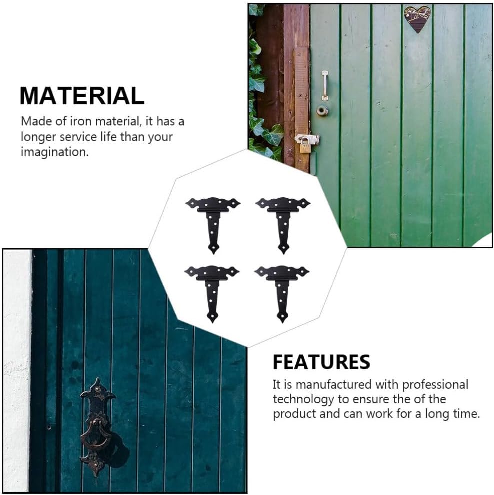 Mikikit 4pcs Strap Heavy Duty Wooden Door Hinges Coated t Hinge for Gates and Sheds Easy to Install Smooth for Barn Doors