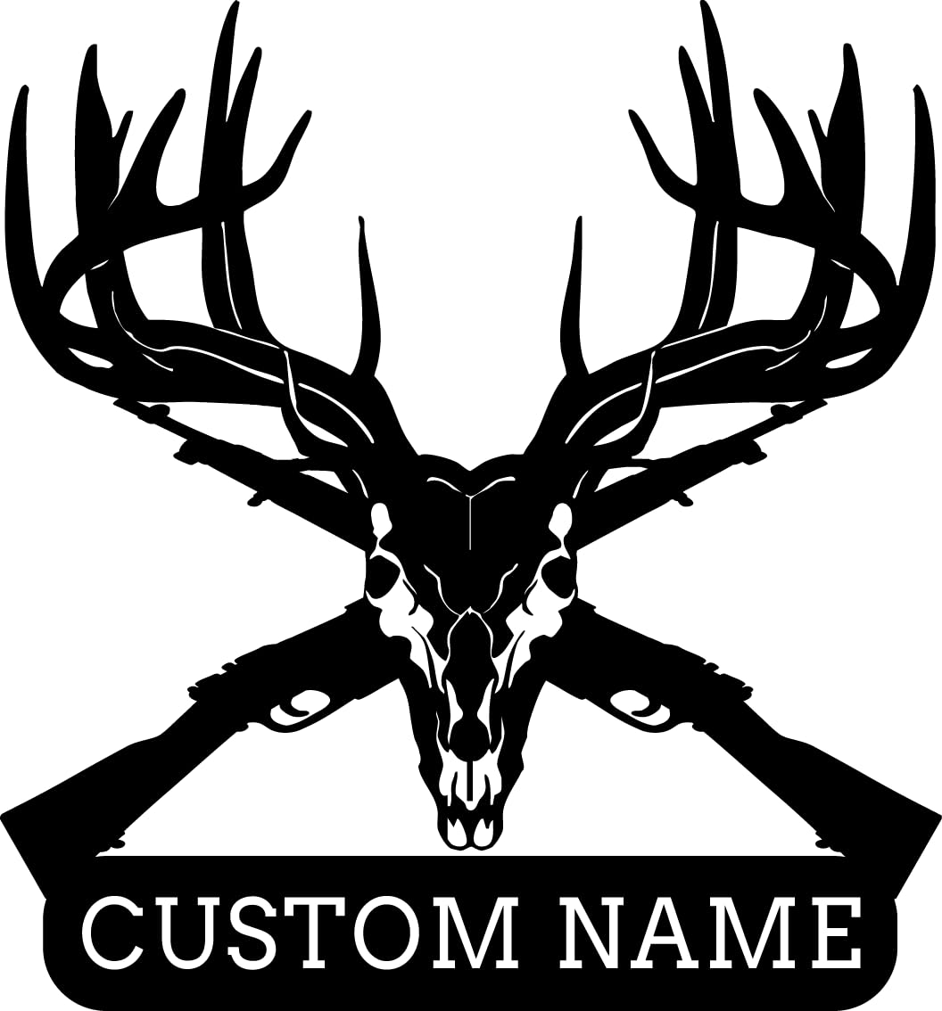 Riaeelvs Personalized Metal Wall Sign, Deer Skull & Gun Metal, Customized Hunting Wall Art, Black Wall Decor, Monogram Signs for Living Room, Housewarming Gifts