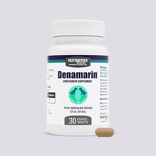 Nutramax Laboratories Denamarin Suplemento de salud hepática para perros medianos - Con S-adenosilmetionina (SAMe) y silibina, 30 tabletas