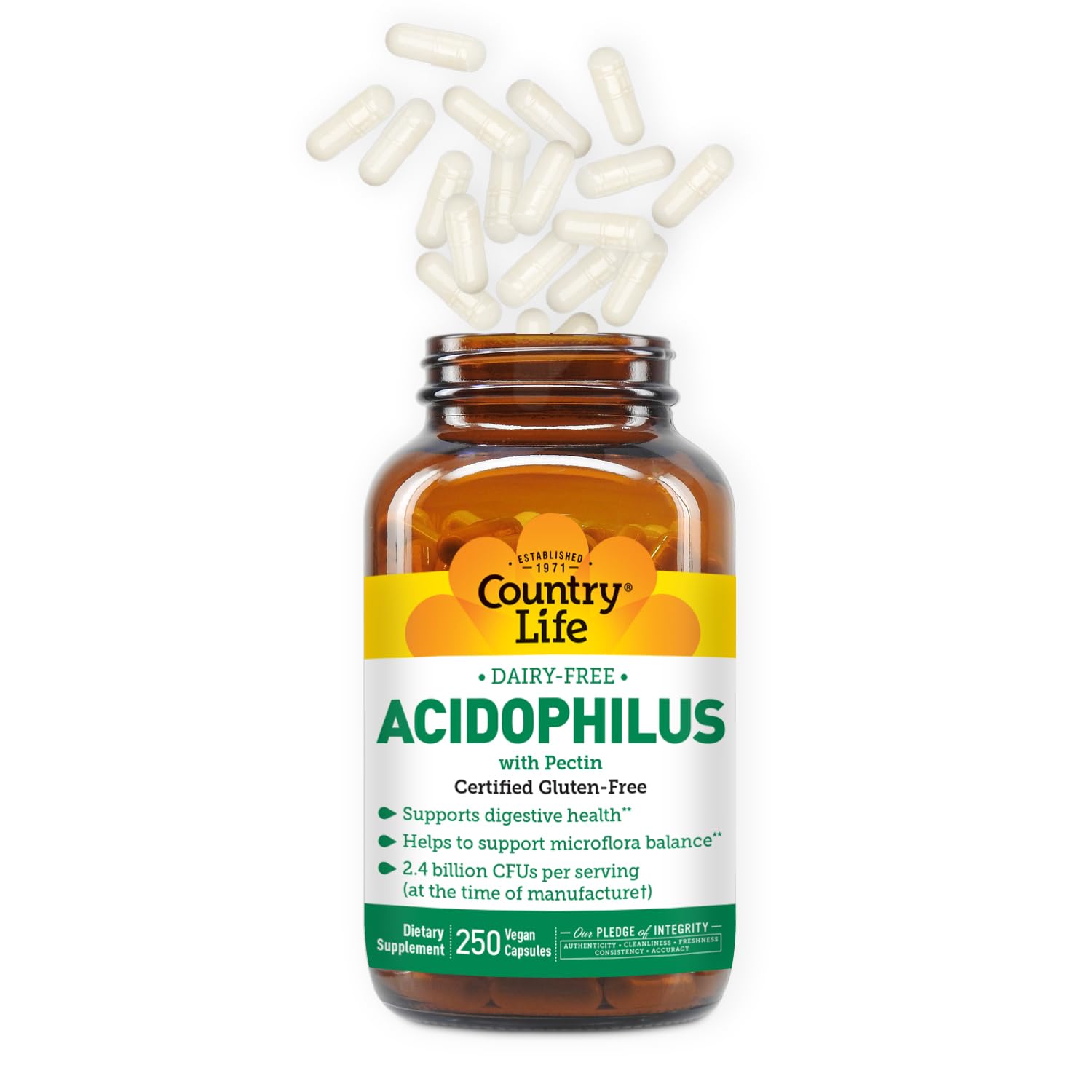 Country Life Acidophilus Probiotic Supplement for Women & Men - Free from Common Allergens - 2.4 Billion CFUs to Support Digestive Health - Dairy-Free, Non-GMO, 250 Vegan Capsules — Amazon image 2