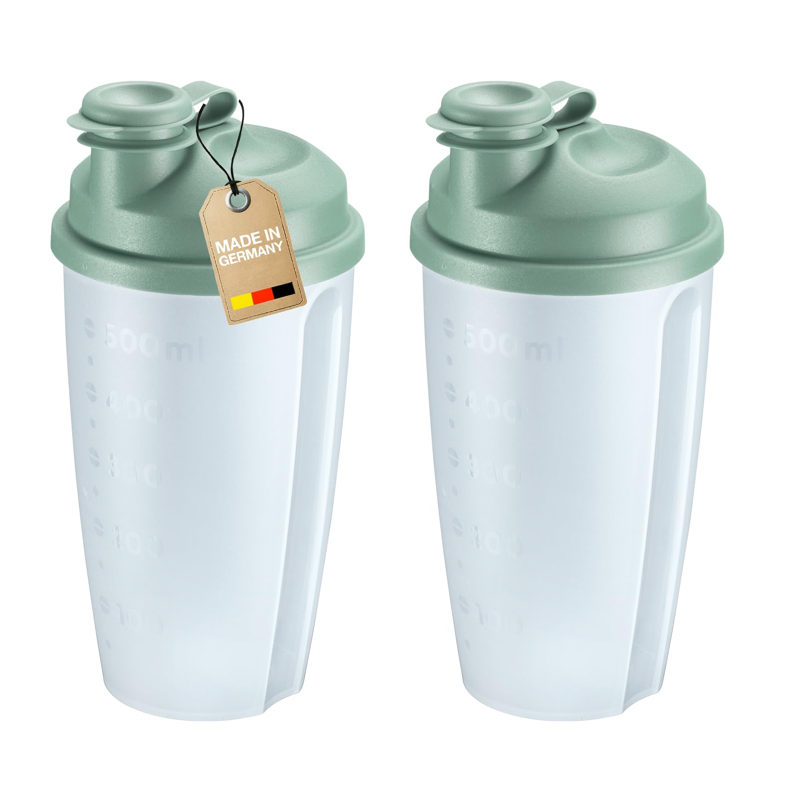 Westmark 2 Mixing and Shaking Cups with Measuring Scale - Practical Shaker with Removable Mixing Disc and Lockable Spout, 0.5 L, Plastic, BPA-Free, 243522EM