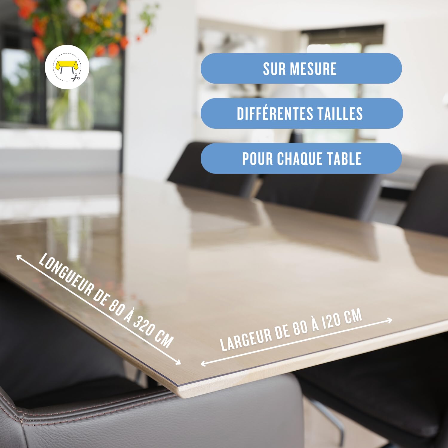 Trente Nappe Transparente 80x120cm - 2mm - Nappe rectangulaire Anti Tache avec Bords inclinés, Protection Table Lavable, Toile cirée au Metre, Nappe de Table Plastique pour l'intérieur et l'extérieur
