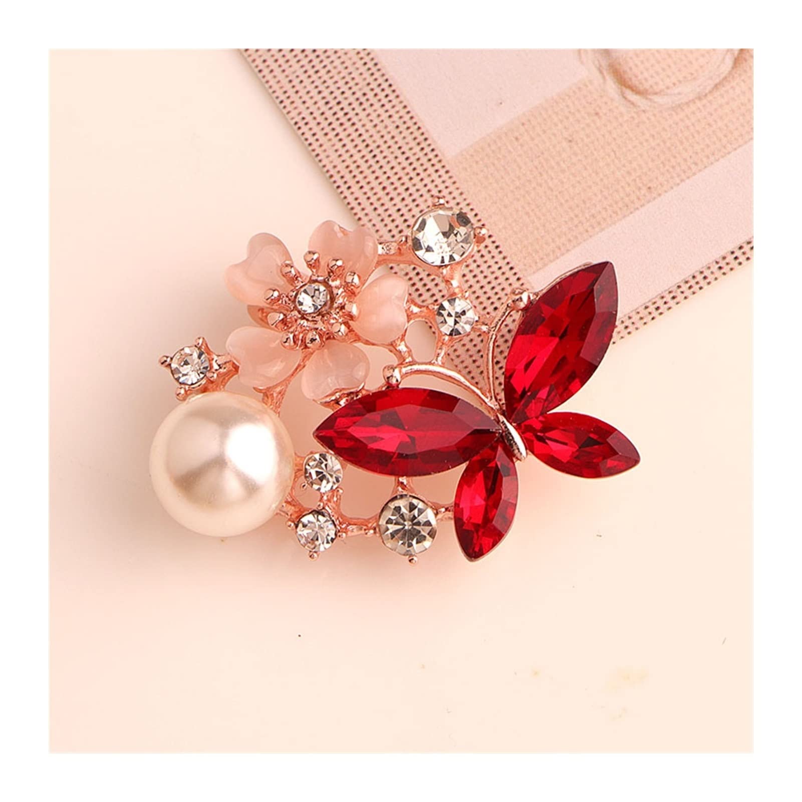 ZHSHYS Damen-Brosche, Brosche, Schönheit, Frauen, Kristall, Exquisite Blume, Schmetterling, Perlen, Party, für Frauen, Mädchen, Damen, Blaue Farbe, modische Broschen (Metallfarbe: Rot)