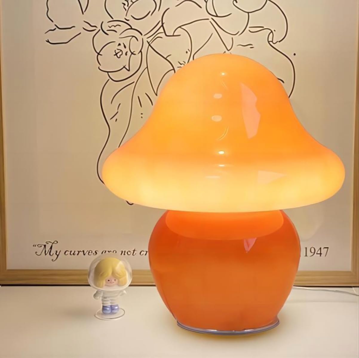 GUANSHAN Retro Orange Mushroom Glass Table Lamp Vintage Glass Bedroom Lamp Creative Decorative Atmosphere Night Light for Bedroom, Living Room, Dining Table