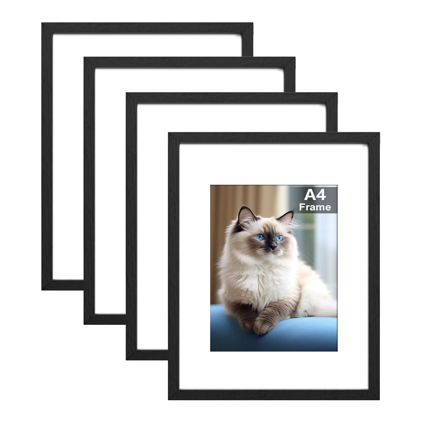 RUN HELIX 4 Pack Bilderrahmen A4, Bilderrahmen din a4 Schwarz, Kann Auf Den Schreibtisch Gehängt Oder Gestellt Werden Fotorahmen, Posterrahmen Benutzt für Wohnzimmer, Schlafzimmer, Arbeitszimmer