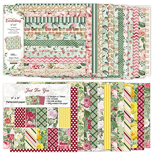 24 Sheets Pattern Paper Pads Scrapbooking Paper Designer Paper Pads for Crafting, Origami Decoupage Paper Floral Decorative Paper Crafts