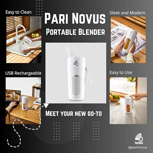 Miniatura 4 de Pari Novus Licuadora portátil para batidos y preparación de alimentos, taza mezcladora eléctrica recargable por USB prémium para oficina en casa,