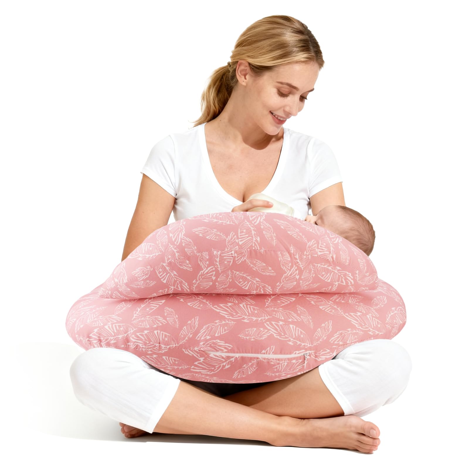 Zolirao Nursing Pillow for Breastfeeding & Bottle Feeding, Adjustable Waist Strap, Safety Fence, Ergonomic Feeding Support for Mum & Baby, Pink