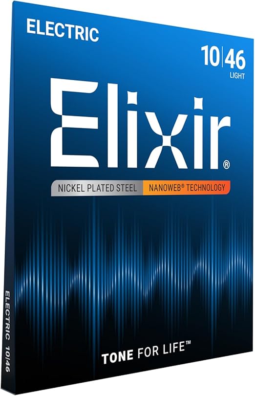 Elixir Strings, Electric Guitar Strings, Nickel Plated Steel with NANOWEB Coating, Longest-Lasting Bright Tone with Comfortable Feel, 6 String Set, Light 10-46