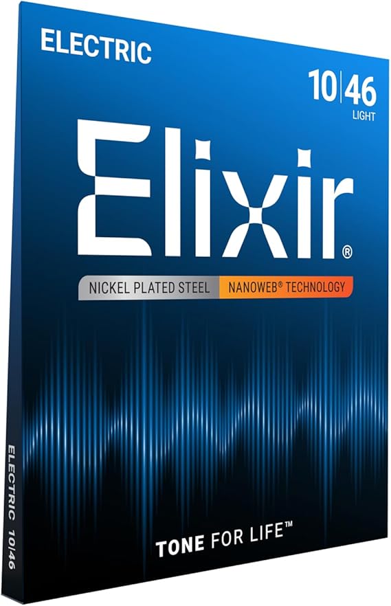Elixir Strings, Electric Guitar Strings, Nickel Plated Steel with NANOWEB Coating, Longest-Lasting Bright Tone with Comfortable Feel, 6 String Set, Light 10-46