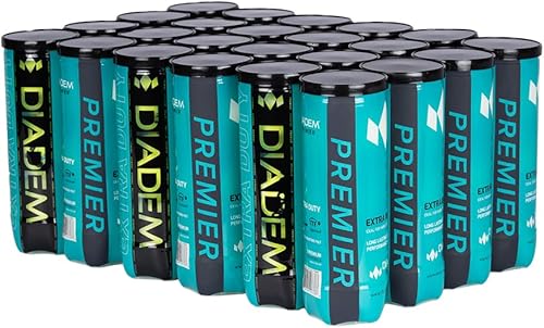 Diadem Premier - Pelotas de tenis extra resistentes, caja de 24 latas (72 pelotas), fieltro TTI duradero aprobado por torneos para superficies de