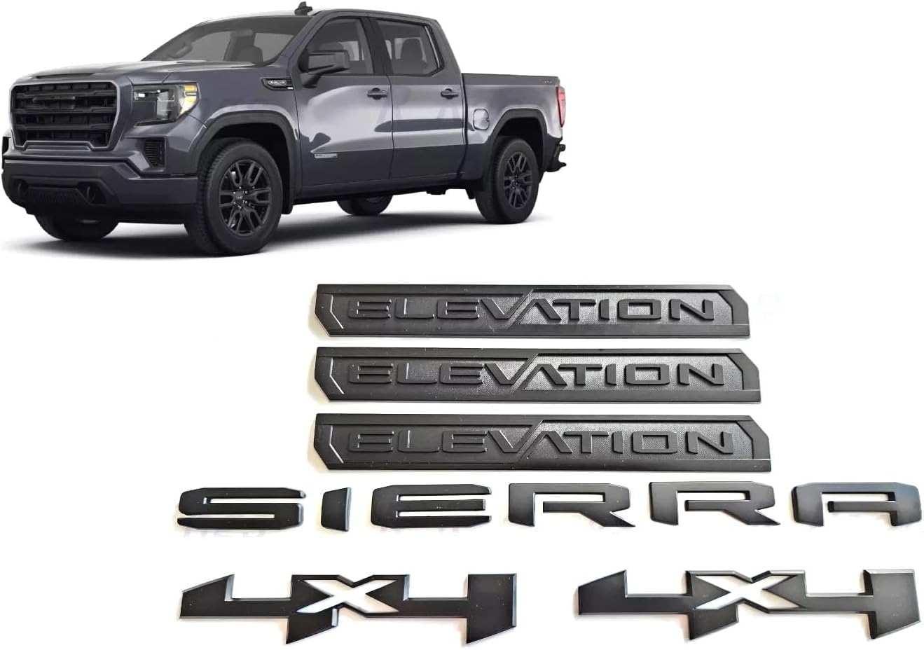 6Pcs Sierra Elevation 4x4 Emblems Truck Door Rear Tailgate Badge Nameplate Letter Decal Compatible with 2019-2025 Sierra 1500 2500HD 3500HD (Matte Black)