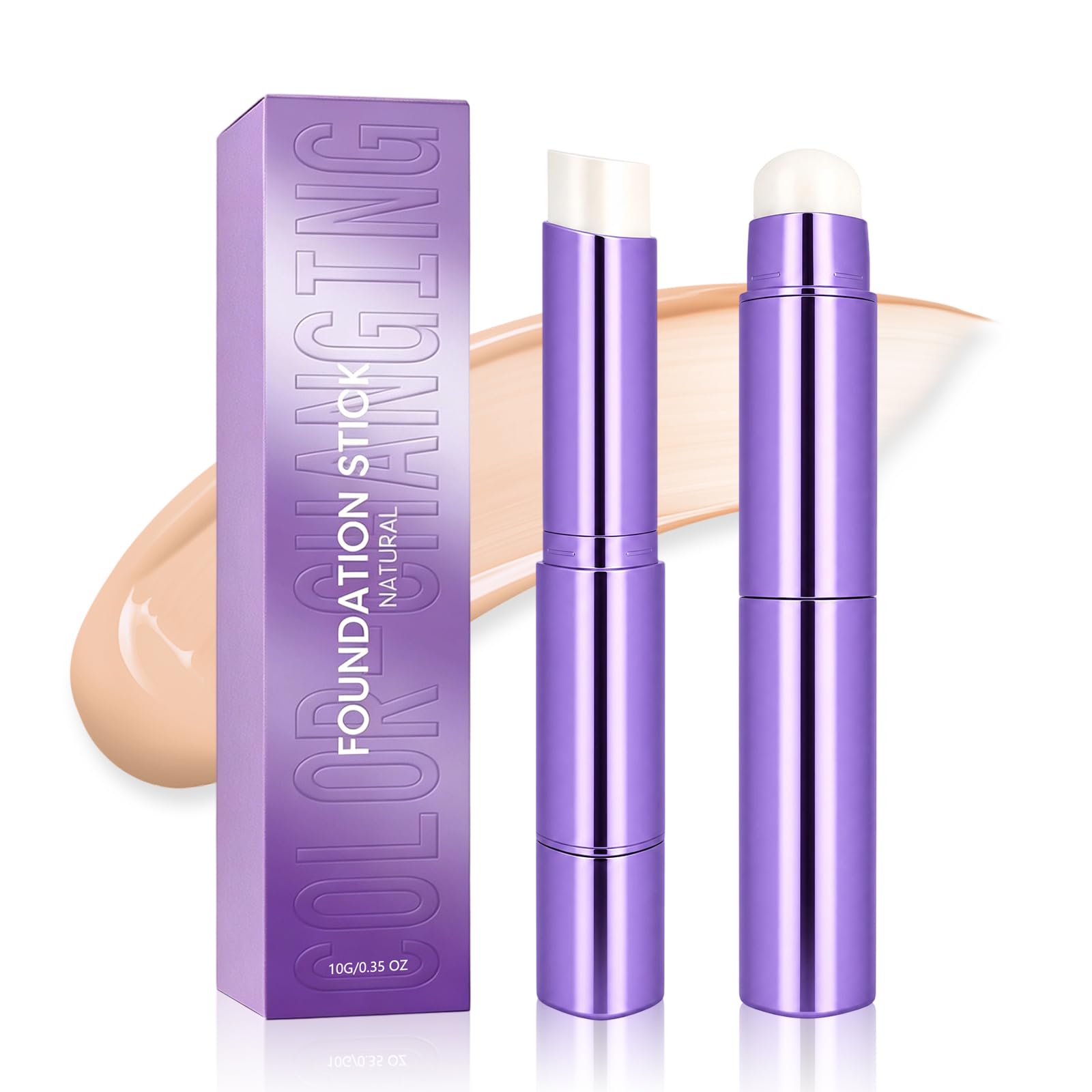 2Pcs Foundation Stick, 2-in-1 Color Changing Foundation Stick with Brush, Changing Foundation Stick, Hydrating, Lightweight, Moisturizing Long-Lasting Makeup for All Skin Types