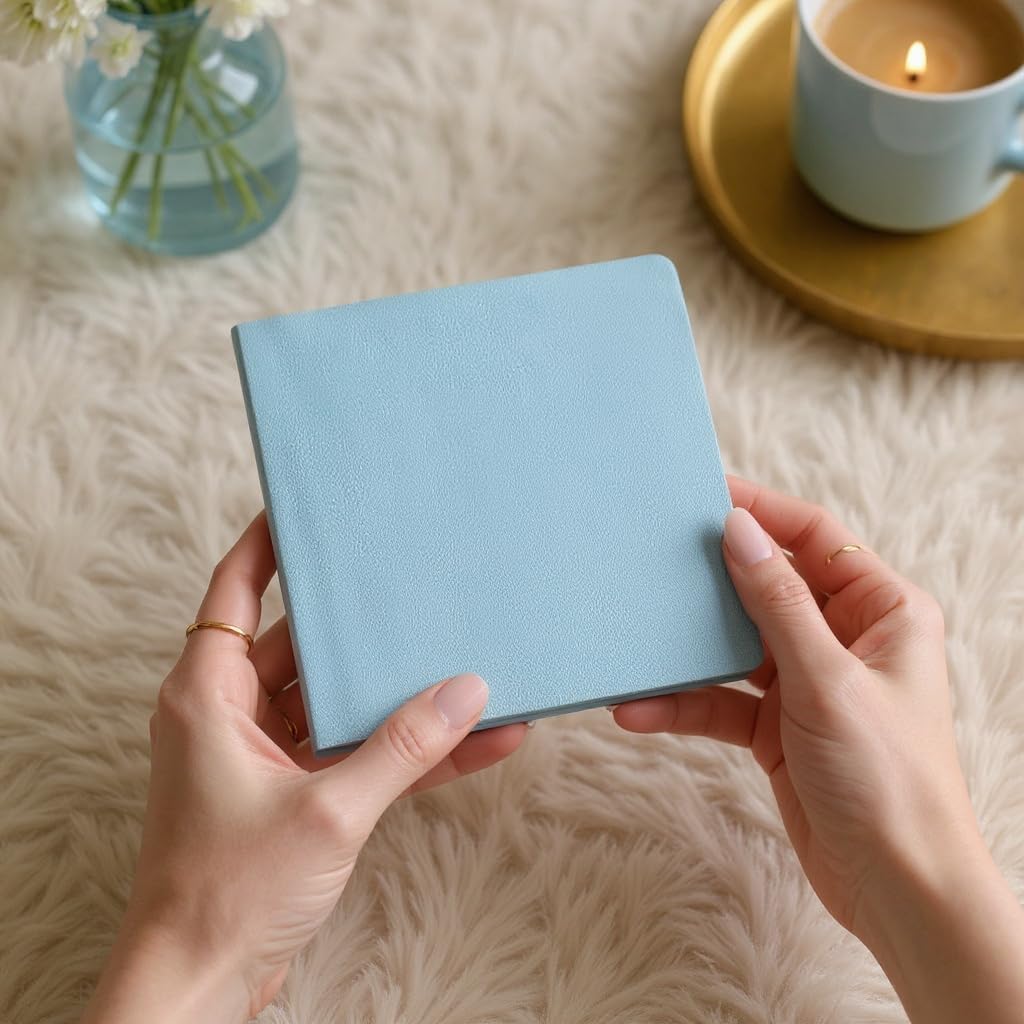 Fark Tanıtım Defter, Çizgisiz Not Defteri – PU Deri Not Defteri – 16,5x16,5 cm, 96 Yaprak (192 Sayfa), 90 gr Ivory Kağıt, Esnek Kapak, Ofis ve Kırtasiye (Buz Mavi)