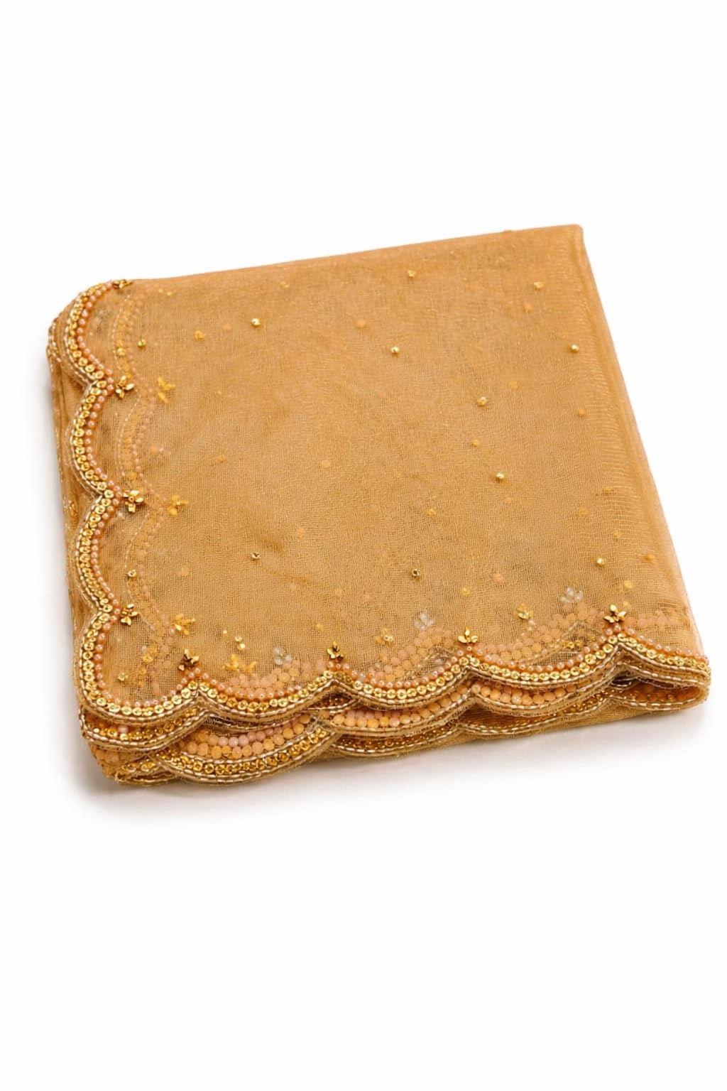 Gold Cutwork Embroidered Dupatta, Net Fabric, Heavy Border, for Wedding's Dupatta-image-26