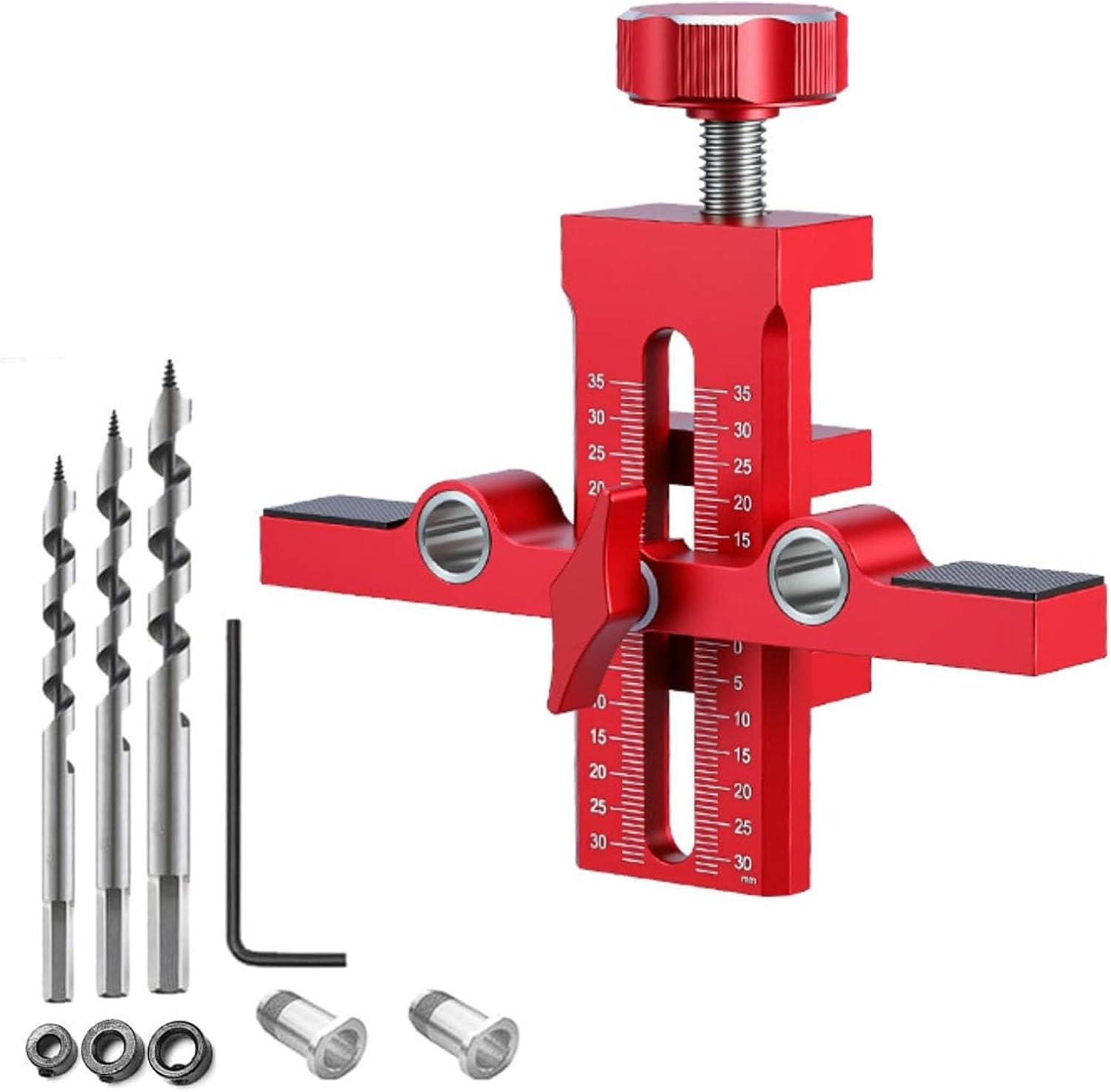 3 in 1 Adjustable Positioner Cabinet Door Mounting, Wardrobe Installation Jig Aluminium Alloy with 6mm 8mm 10mm Auger Drill Bit for Most Frameless or Frame Cabinet Doors