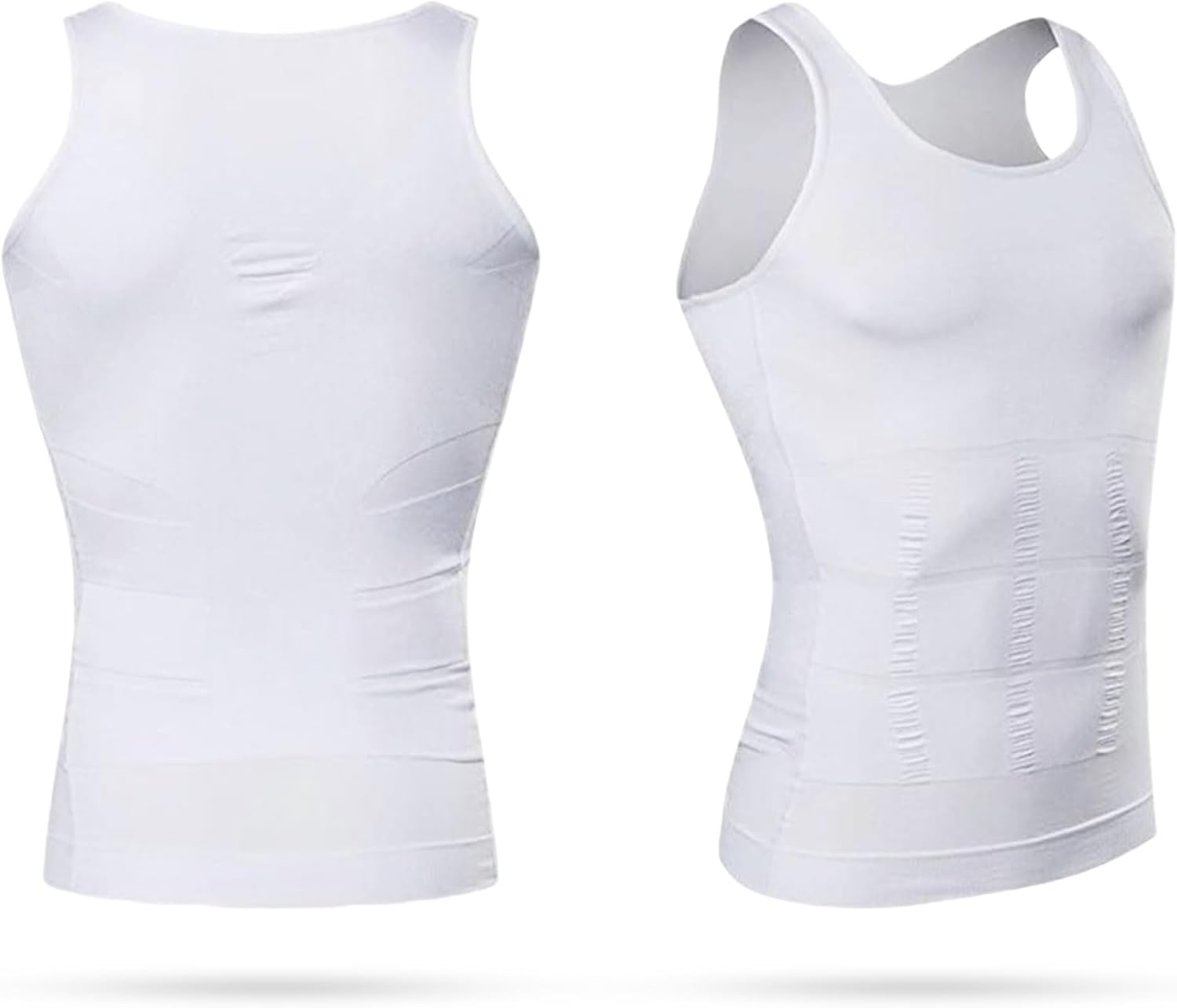 Trimming Shop Men’s Slimming Vest Compression Shirt – Tummy Control Body Shaper Vest for Abdomen, Belly & Waist – Sleeveless Fat Burner, Seamless Shapewear for Gym Workouts