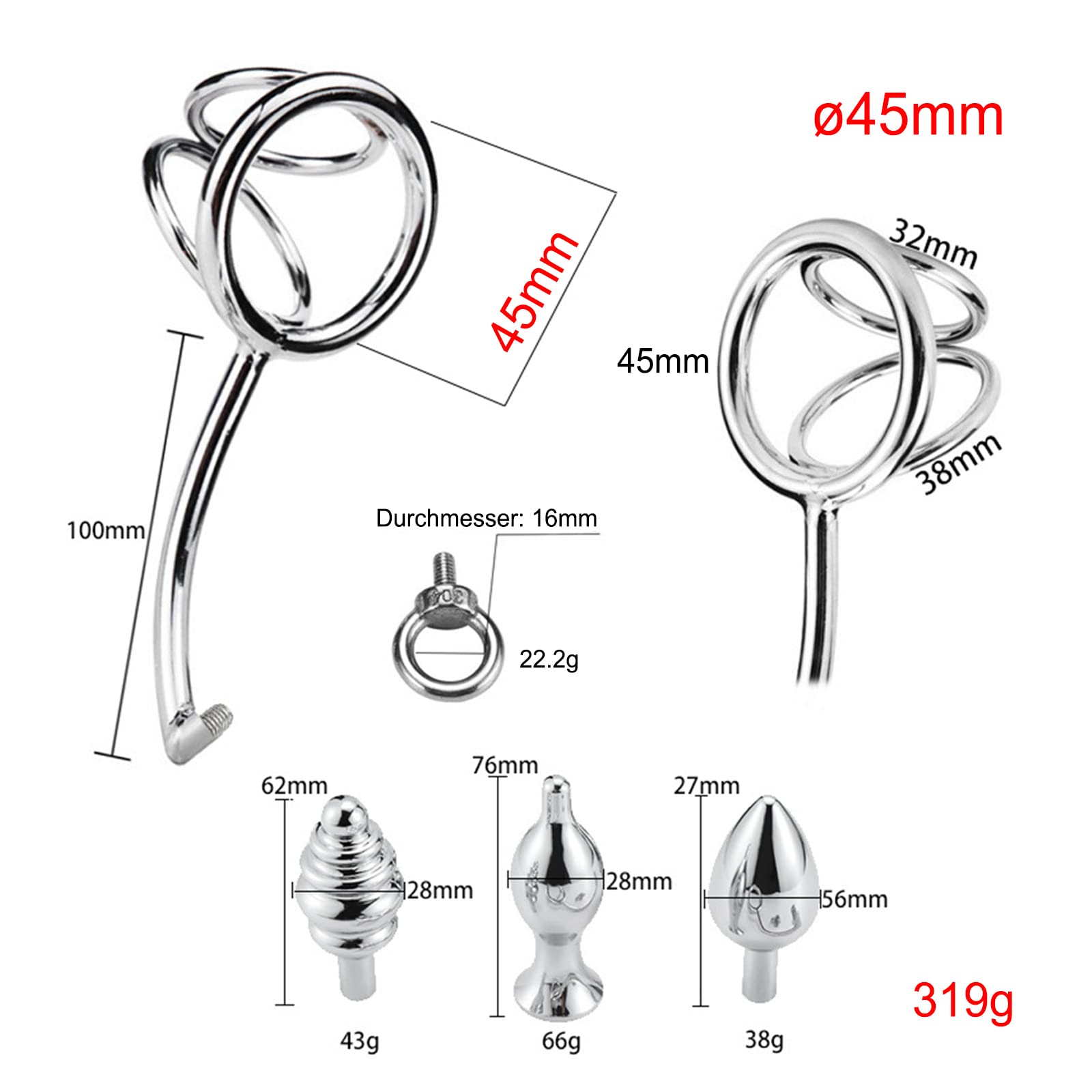 Boule Anale Avec Cockring, Plug Anal En Métal, Anneau De Testicules, Crochet SM Bondage, 3 Boules Interchangeables, Stimulation La Prostate