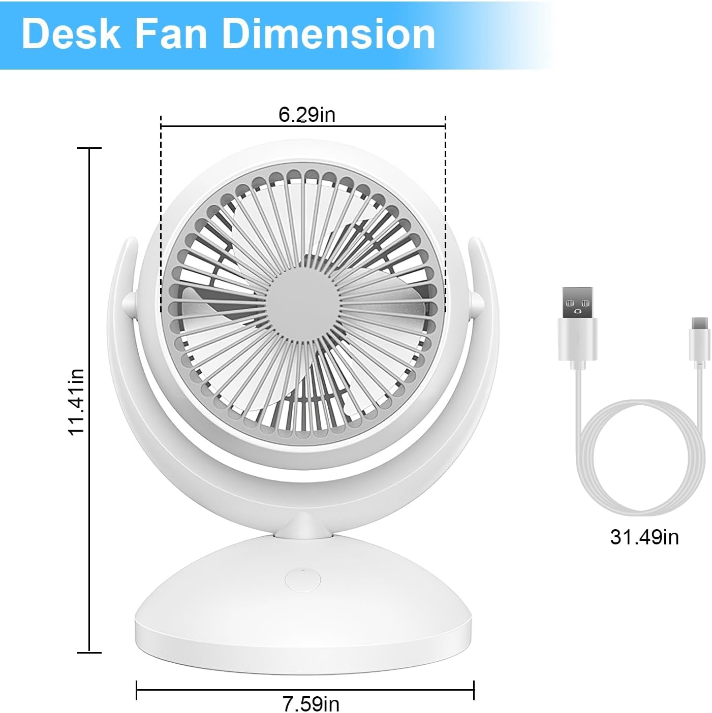 Air Circulator Tabletop Portable Rechargeable Oscillating Fan with 4 Speeds 360-Degree Tilt Head - Automatic Rotation - Quiet 40dB for Home Office Bedroom Kitchen - Wind Distance upto 32ft