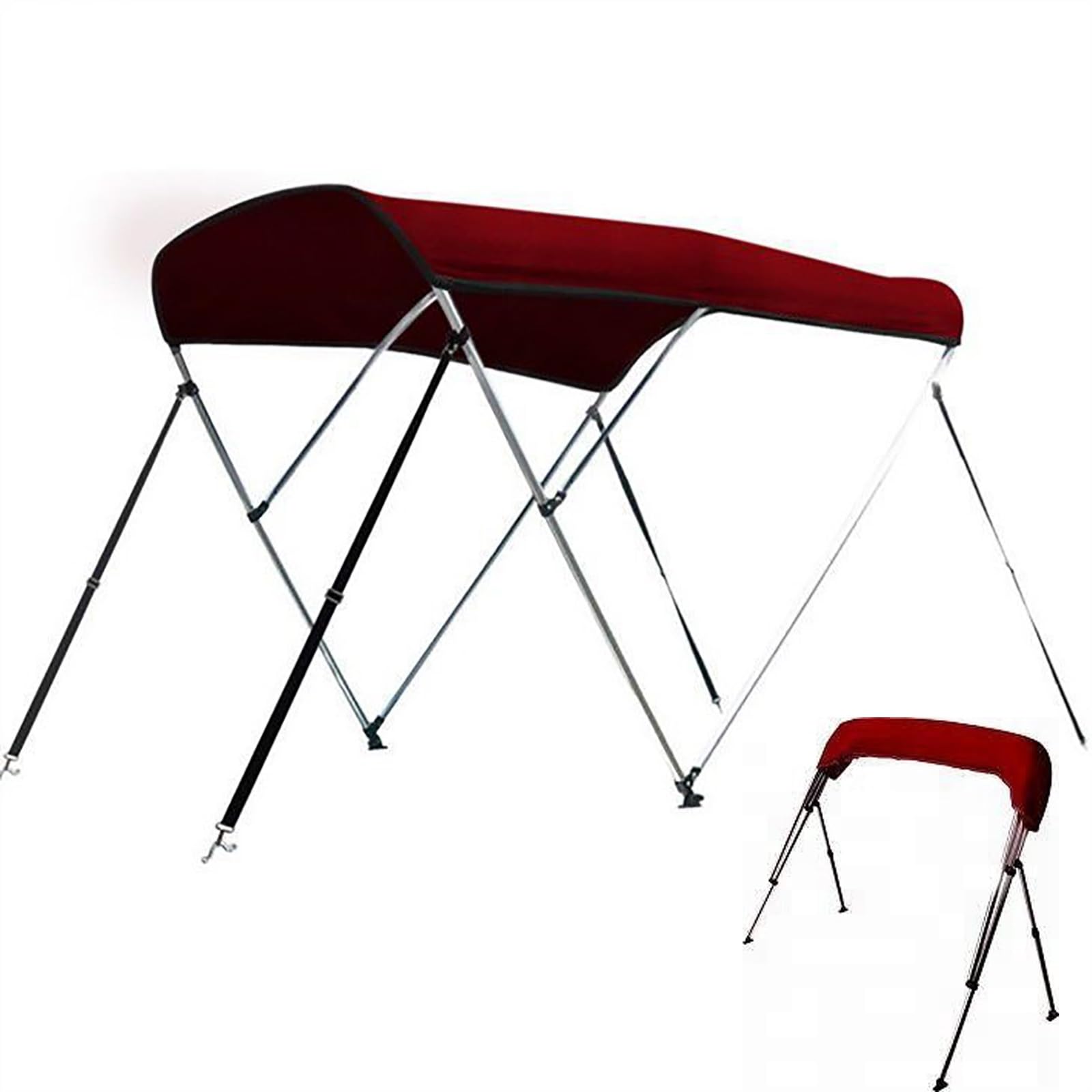Toldo Bimini para Barco, Toldos para Barco de 3 Arcos, Lona 600D de Grado Marino, Impermeable, con Marco de Aluminio y Poste de Soporte Trasero(Red,155-167cm/61-66in)