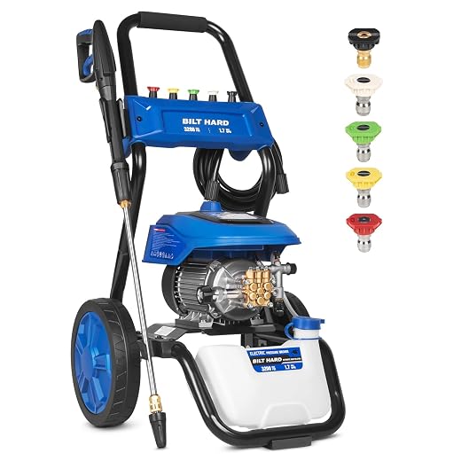 BILT HARD 3200 PSI Electric Pressure Washer, Power Cleaner with Induction Motor, 35ft GFCI Cord, Onboard Soap Tank, 5 Nozzle Set for Cars, Driveways, Homes Use