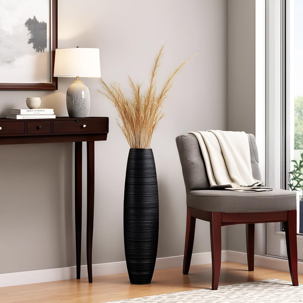 Tall Floor Vase, 27.5 inches (70cm, 2.3FT) Floor Vase Sturdy, Luxury, Textured for Decorative Branches Dried Flowers, Tall Vases for Rustic Living Room, Home Decor, Resin Black Vases - Image 9