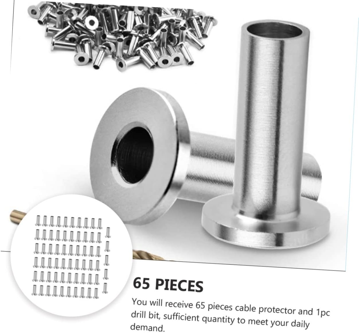 65Pcs Balustrade Cable Protector Sleeves with Drill Bit Stainless Steel Wire Rope Protector for Indoor Outdoor Deck Railing Durable and Weather Resistant Maintains Cable